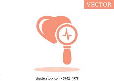 Heart and magnifier icon vector illustration.