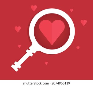 Heart with magnifying glass icon. Love search vector icon isolated on white background. romantic love and valentines day concept.