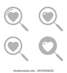heart and magnifying glass icon on white background, vector illustration
