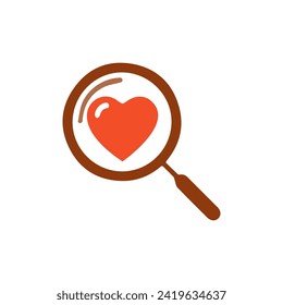 heart and magnifying glass icon on white background, vector illustration