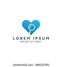 heart and magnifying glass, negative space logo design