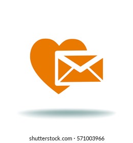 Heart in the mail envelope. Icon.