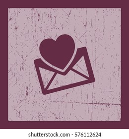 Heart in the mail envelope. Icon.