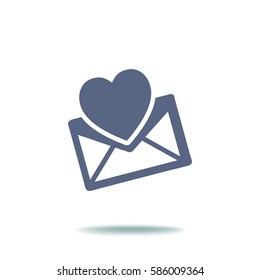 Heart in the mail envelope. Icon.