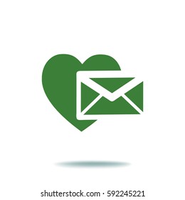 Heart in the mail envelope. Icon.