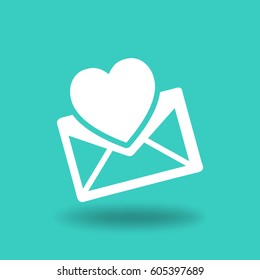 Heart in the mail envelope. Icon.