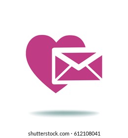 Corazón en el sobre de correo. Icono.