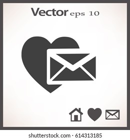 Heart in the mail envelope. Icon.