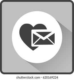 Corazón en el sobre de correo. Icono.