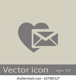 Heart in the mail envelope. Icon.
