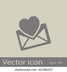 Heart in the mail envelope. Icon.