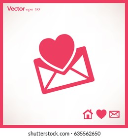 Heart in the mail envelope. Icon.