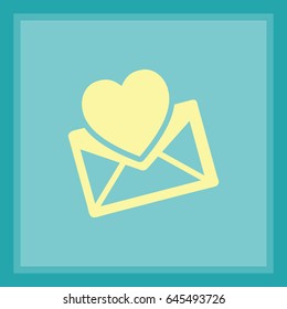 Heart in the mail envelope. Icon.