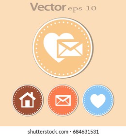 Heart in the mail envelope. Icon.