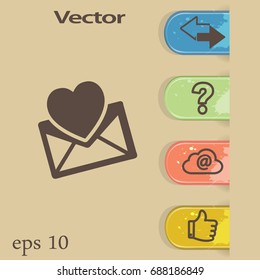 Heart in the mail envelope. Icon.
