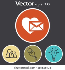 Heart in the mail envelope. Icon.