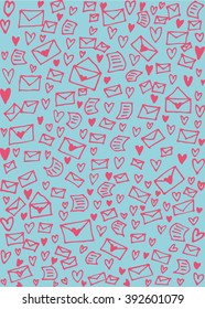 Heart mail letters and envelope illustration background pattern. Vector Illustration