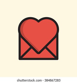 Heart with mail. Message vector flat icon on white background. For love concept.