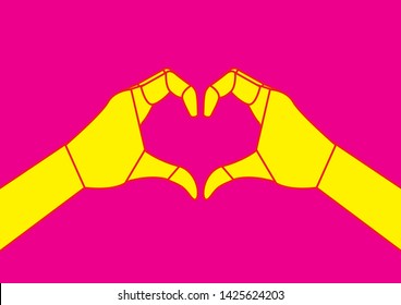 Heart make by 2 hands,yellow and pink.
