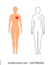 Heart of man. Vector illustration. woman in full growth with the designation of the heart on a white background.