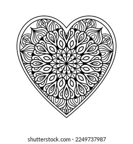Heart mandala coloring page for adult, heart with floral mandala pattern art, heart shaped mandala floral pattern for coloring page, hand drawn heart floral mandala doodle for coloring book
