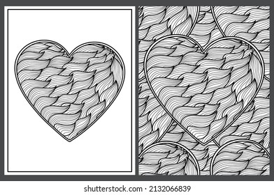 Heart mandala coloring pages set in US Letter format. Black and white love patterns for antistress coloring book. Valentine’s Day card. Vector illustration