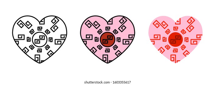 heart mandala with doodle pattern chinese style icon set isolated on white background for web design,Valentine day concept