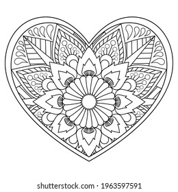Heart mandala flower for adult coloring book.