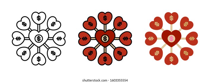 heart mandala icon set isolated on white background for web design,Valentine day concept