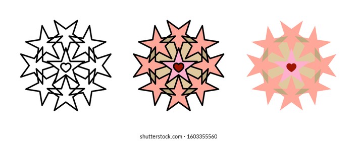 heart mandala icon set isolated on white background for web design,Valentine day concept