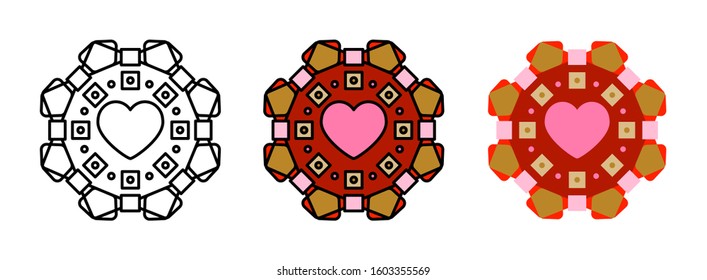 heart mandala icon set isolated on white background for web design,Valentine day concept