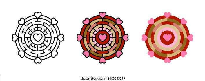 heart mandala icon set isolated on white background for web design,Valentine day concept