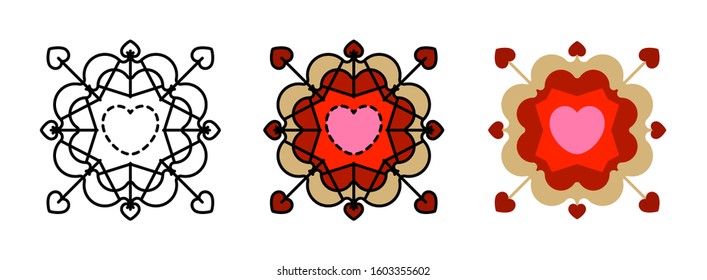 heart mandala icon set isolated on white background for web design,Valentine day concept