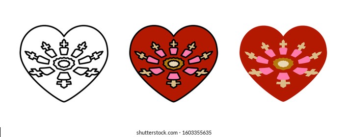 heart mandala icon set isolated on white background for web design,Valentine day concept