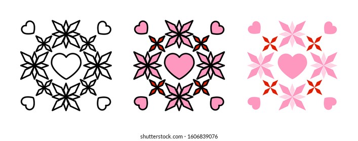 heart mandala icon set isolated on white background for web design,Valentine day concept
