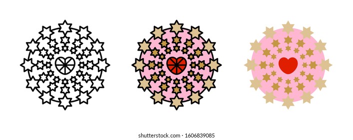 heart mandala icon set isolated on white background for web design,Valentine day concept
