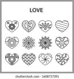 heart mandala icon set isolated on white background for web design,Valentine day concept