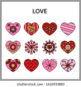 heart mandala icon set isolated on white background for web design,Valentine day concept