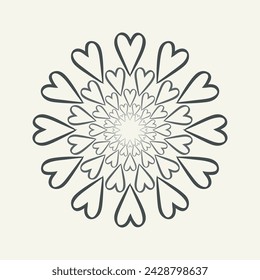 Heart mandala print, outline  shapes, black grey paint brush stroke colours, hand drawn graphic doodle style. White background. Vector illustration