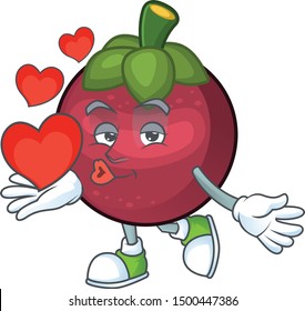 With heart mangosteen fruit cartoon character isolated on mascot