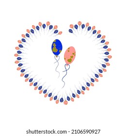 a heart of many balloons .the pattern inside the balloons. it 's handwritten .signs and symbols.vector illustration.isolated on a white background.eps10.t-shirt print