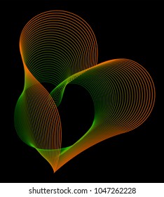 heart of many colored lines. Abstract heart stripes on black background. Creative line art. Vector illustration. Design elements created using Blend Tool.