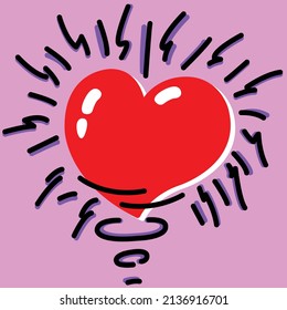 HEART WITH MANY LINES AROUND ON A ROSE BACKGROUND