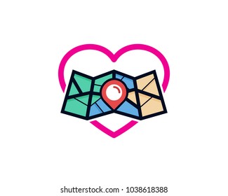 Heart Map Icon Logo Design Element