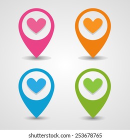 Heart Map pointer icon great for any use. Vector EPS10.