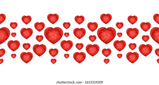 Heart with marijuana leaves seamless vector pattern border.Valentine's day background