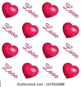 Heart  and  marijuana leaves seamless vector pattern.Valentine's day vector background