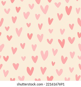 Heart marker drawn seamless vector pattern. Valentine's day handwritten background. Endless romantic print.