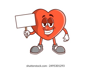 Heart mascot character holding a blank board illustration design