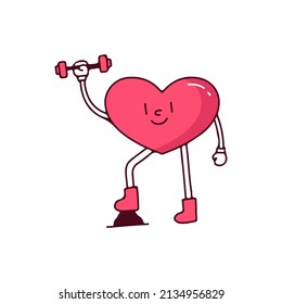 Heart mascot character workout, illustration for t-shirt, street wear, sticker, or apparel merchandise. With retro, and cartoon style.